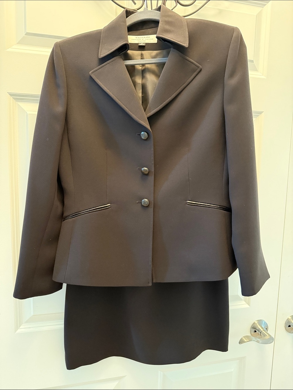 Tahari ASL Chocolate Brown Tailored Button Blazer and skirt suit